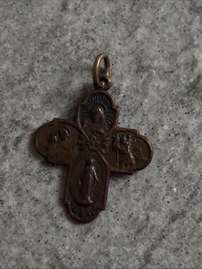 Religious Cross Pendant Necklace Charm in Antique Brass